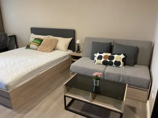 Condo for rent, Hideaway Rangsit, Phase 4, separate kitchen with full furniture Don't make a reservation, miss a lot.
