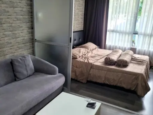 For rent, D Condo Campus Resort, Abac Bangna, Abac, 1 bedroom, well wallpapered throughout the room, hurry and reserve quickly.
