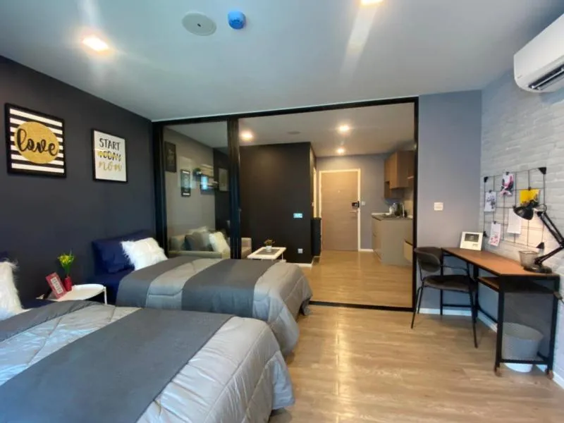 อย่าช้านะจ๊ะ ของดีมีน้อย ห้อง Midnight Blue Twin Bed Room แต่งสวยสุดๆๆให้เช่า เคฟ ทาวน์ สเปซ