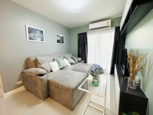 For sale or rent Supalai Verenda Rama 9, 2 bedrooms, 2 bathrooms, elegantly decorated room. The sofa is very comfortable. If you miss it, you'll regre