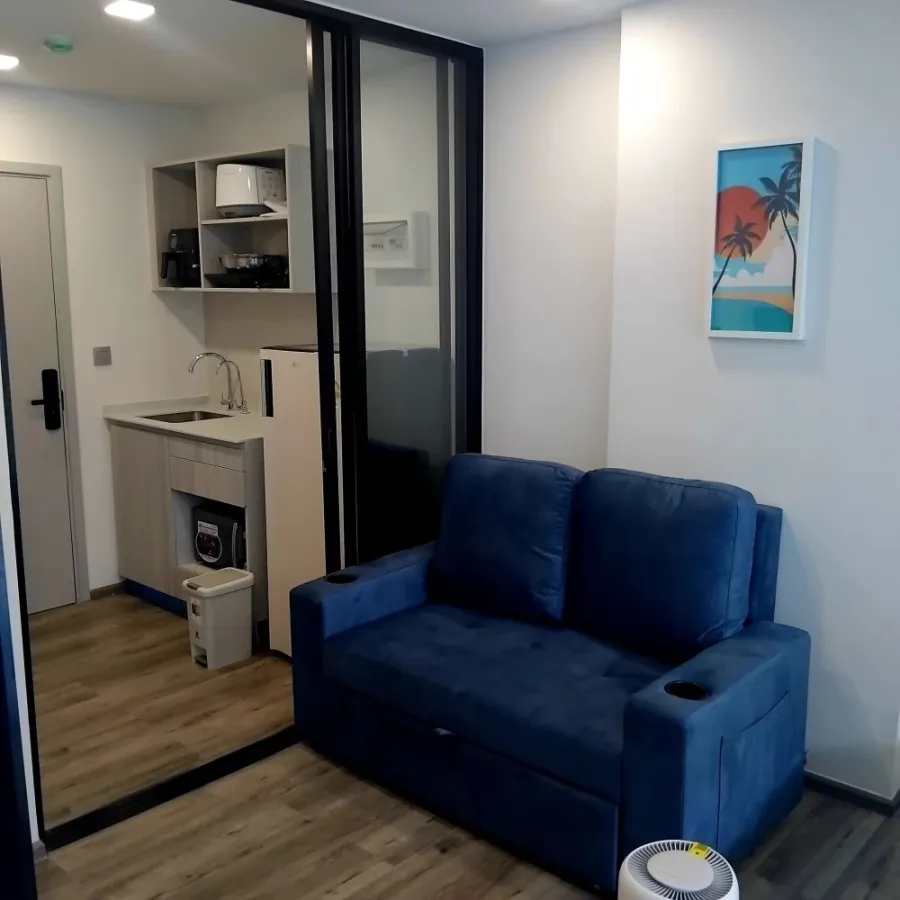 For rent, Kev Embrio Rangsit, 1 Bedroom Extra, separate dressing room, fully furnished, book now.