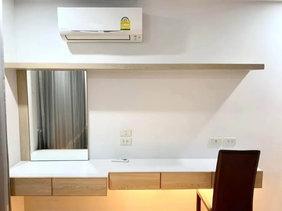 For rent: V Condo Salaya, football field view, cool breeze, 2 bedrooms with bed + built-in wardrobe, reserve now!