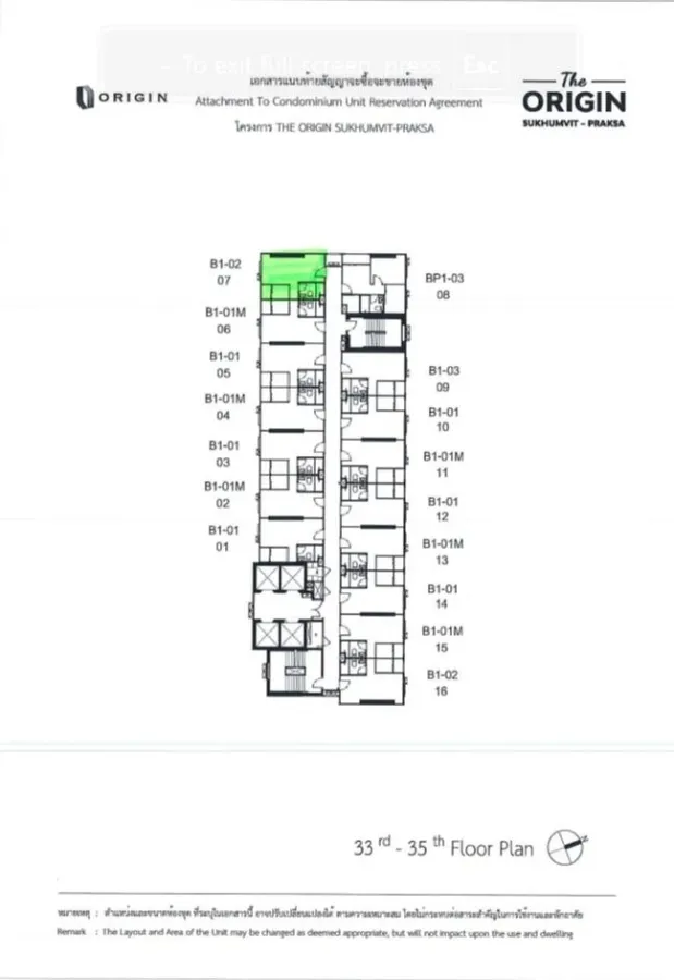 ขายดาวน์ The Origin Sukhumvit - Praksa ชั้น 33 ตำแหน่ง 07 โครงการดี น่าอยู่ จองเลย