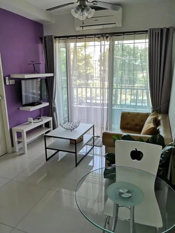 Condo for rent, Summer Garden Chaengwattana 19, purple-white tone room, super bright Come on, don't miss it