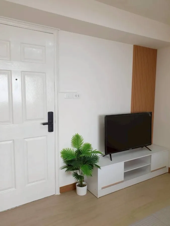 For rent: Lumpini Center Nawamin, fully furnished in Minimalist Muji style. Warm and homey, emphasizing wood accents and a spacious, airy feel, creati