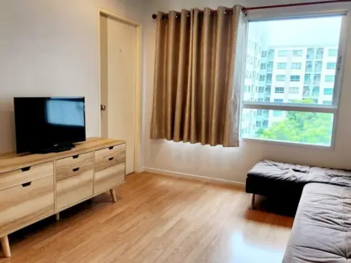 For sale, for rent, Lumpini Ville On Nut 46, corner room, privacy, 5th floor, garden view, good price, book now.