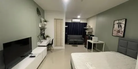 ให้เช่า A Space Sukhumvit 77 ห้องสตูดิโอ ตกแต่งคุมโทน มาพร้อมเฟอร์และเครื่องใช้ไฟฟ้าครบครัน จองด่วน