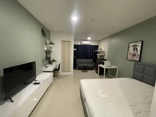 ให้เช่า A Space Sukhumvit 77 ห้องสตูดิโอ ตกแต่งคุมโทน มาพร้อมเฟอร์และเครื่องใช้ไฟฟ้าครบครัน จองด่วน