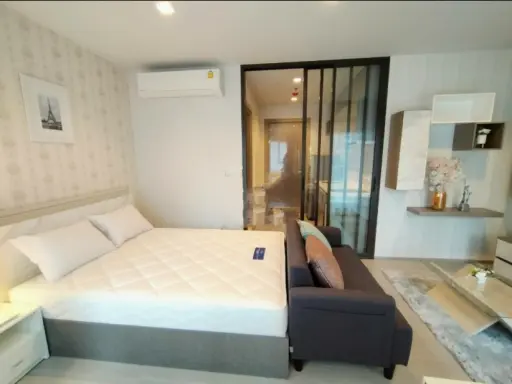 For rent!! Condo Life Asoke-Rama 9, 11th floor, Building A, garden view, very beautiful room, fully furnished, SB BUILT IN, don't miss it!!