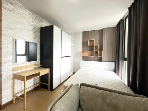 For rent, Ideo Mix Sukhumvit 103, beautiful patterned wallpaper throughout the room. Fully decorated with functions Book now, don't hesitate.