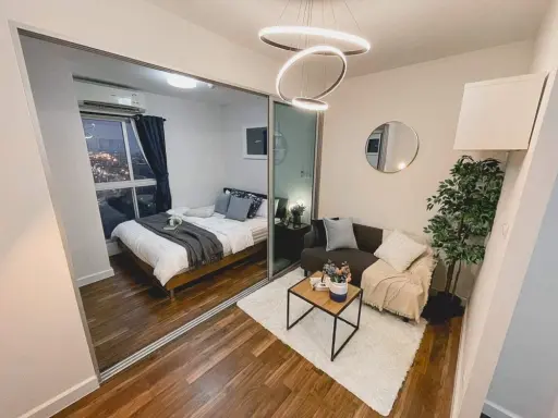 Condo for rent, a space with Bangna, 6th floor, ready to move in, fully furnished, convenient transportation, don't wait.